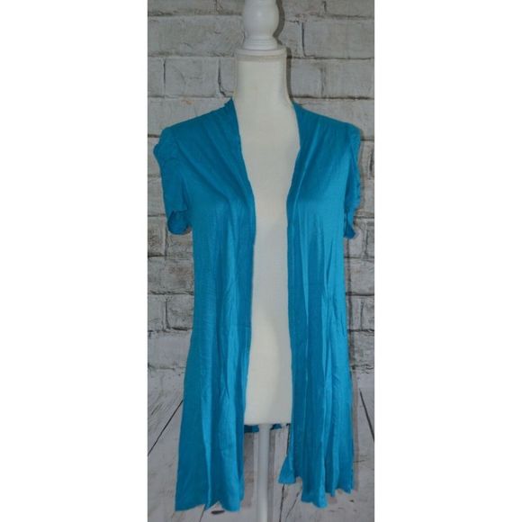 Ab Studio Cardigan Women's Size Small Blue Open Faced Short Sleeved - Picture 1 of 4
